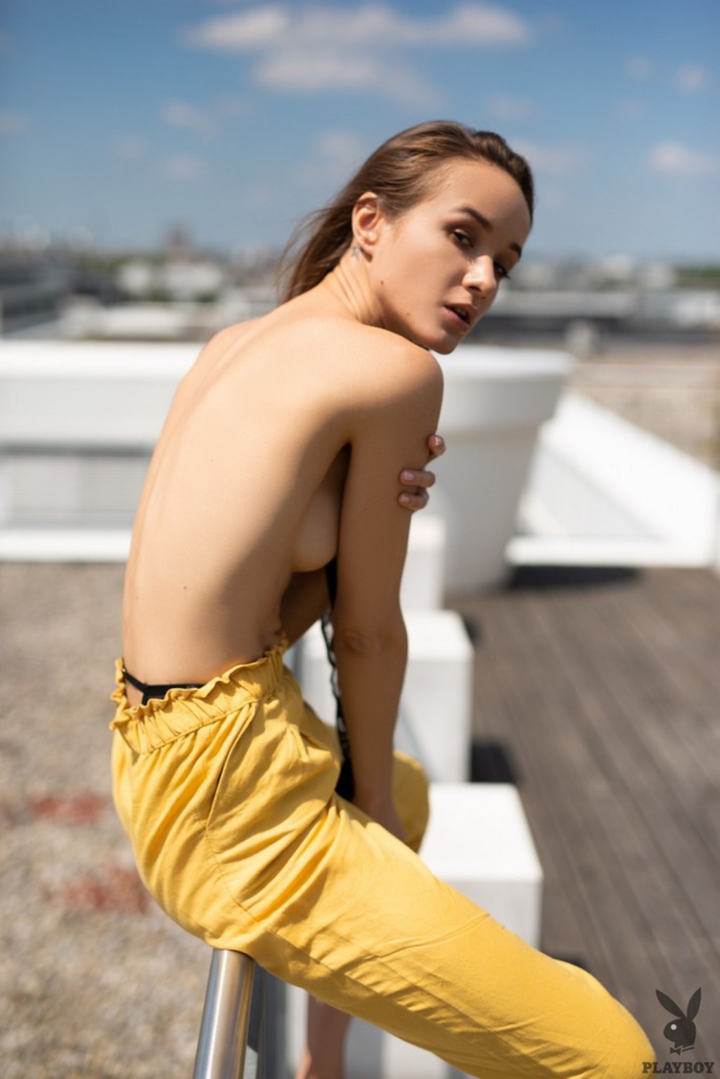 Sexy Vi Shy Strips And Sunbathes Nude On The Roof 08