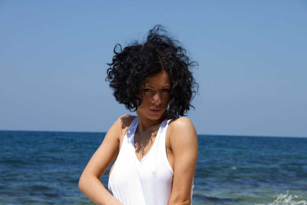 Sexy Black Haired Girl By The Sea 00